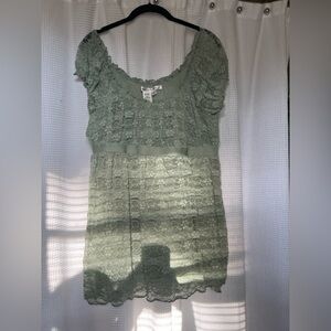 Max Studio Sage Green Babydoll Lace-Trim Tank Top